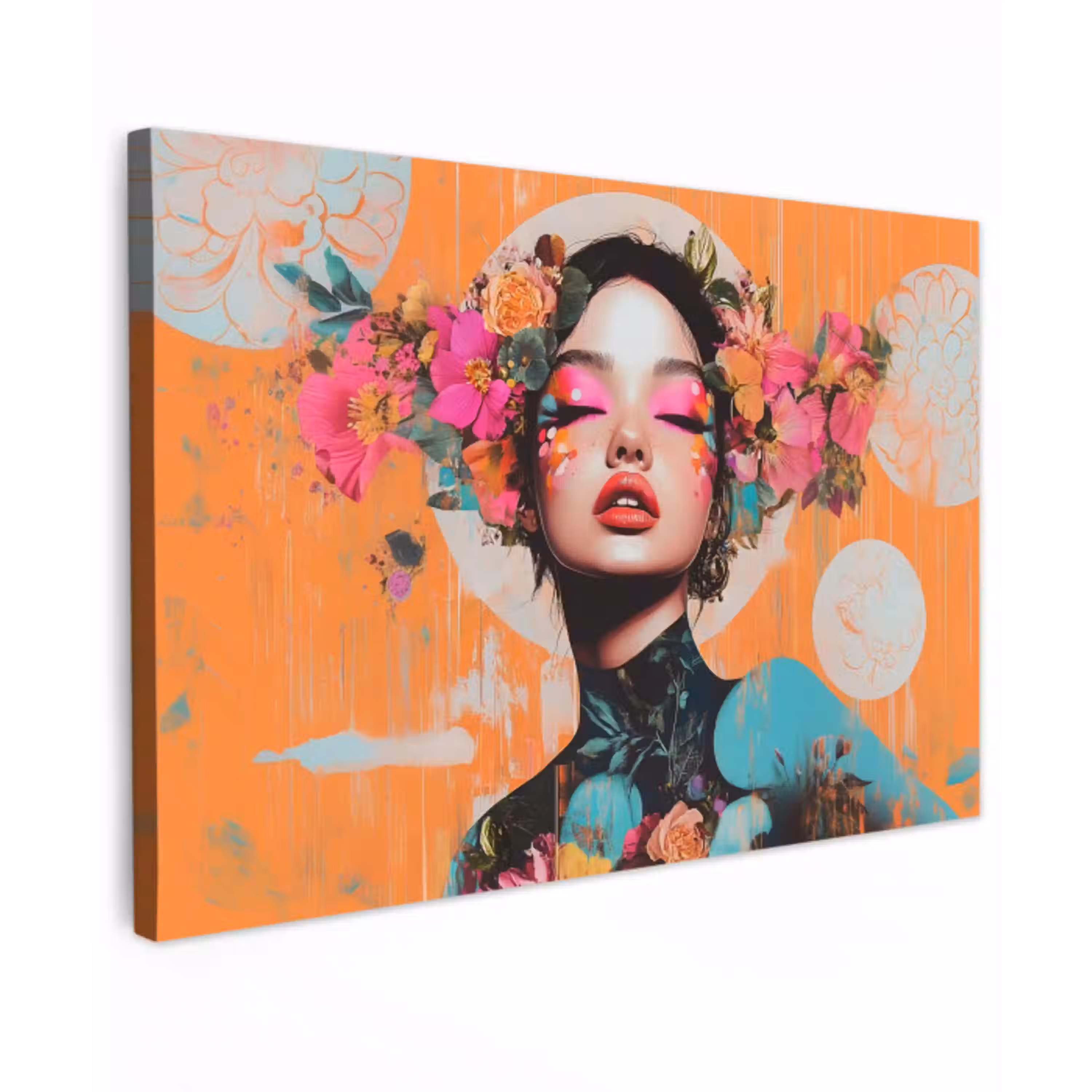 Portret - Vrouw - Abstract - Bloemen Tuinposter op houten frame 2 cm dik klein -3d