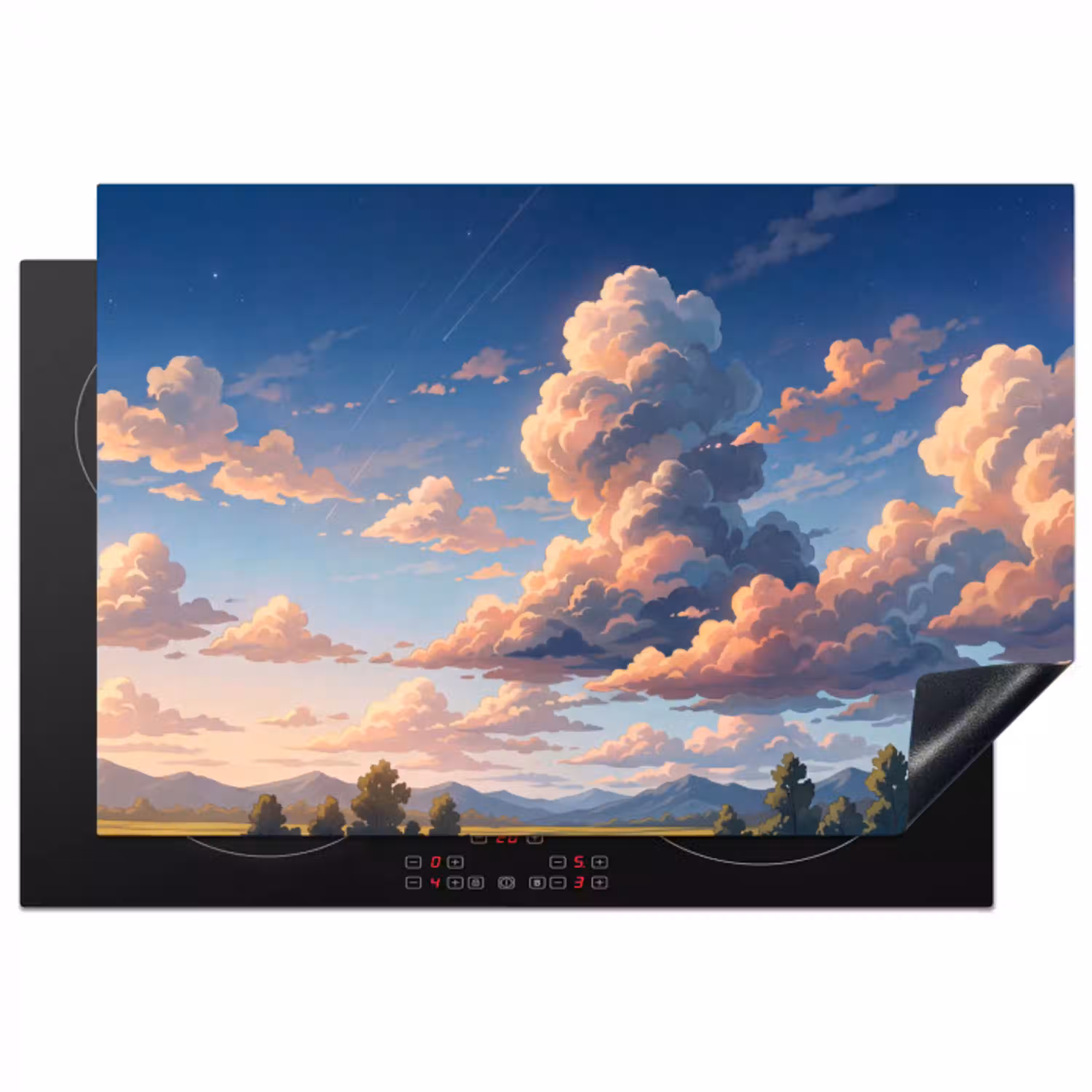 Wolken - Daghemel - Natuur - Illustratie - Oranje Inductie beschermer vinyl 3mm klein -3d