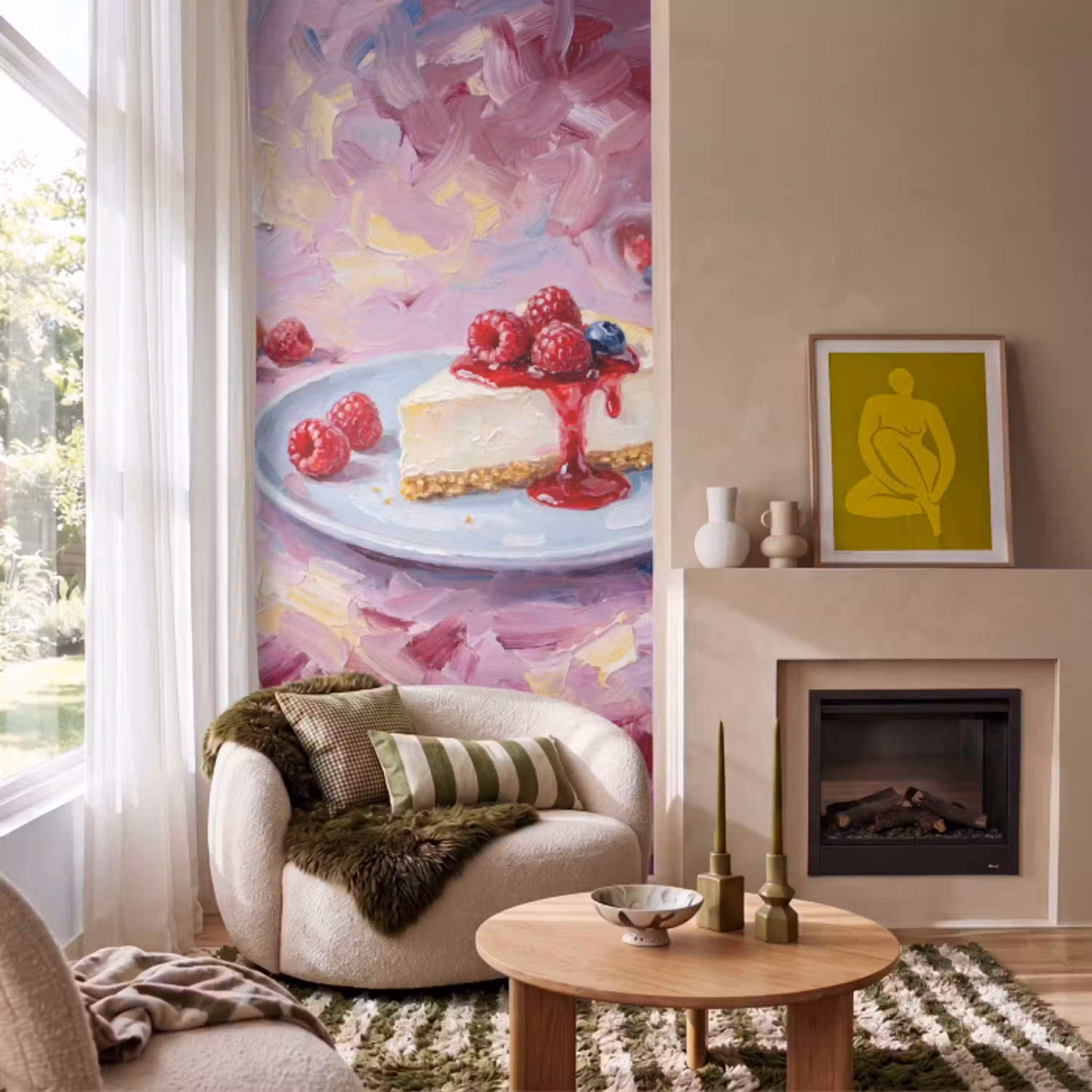 Eten - Cheesecake - Bessen - Abstract - Roze Behang Vlies klein -sfeer2