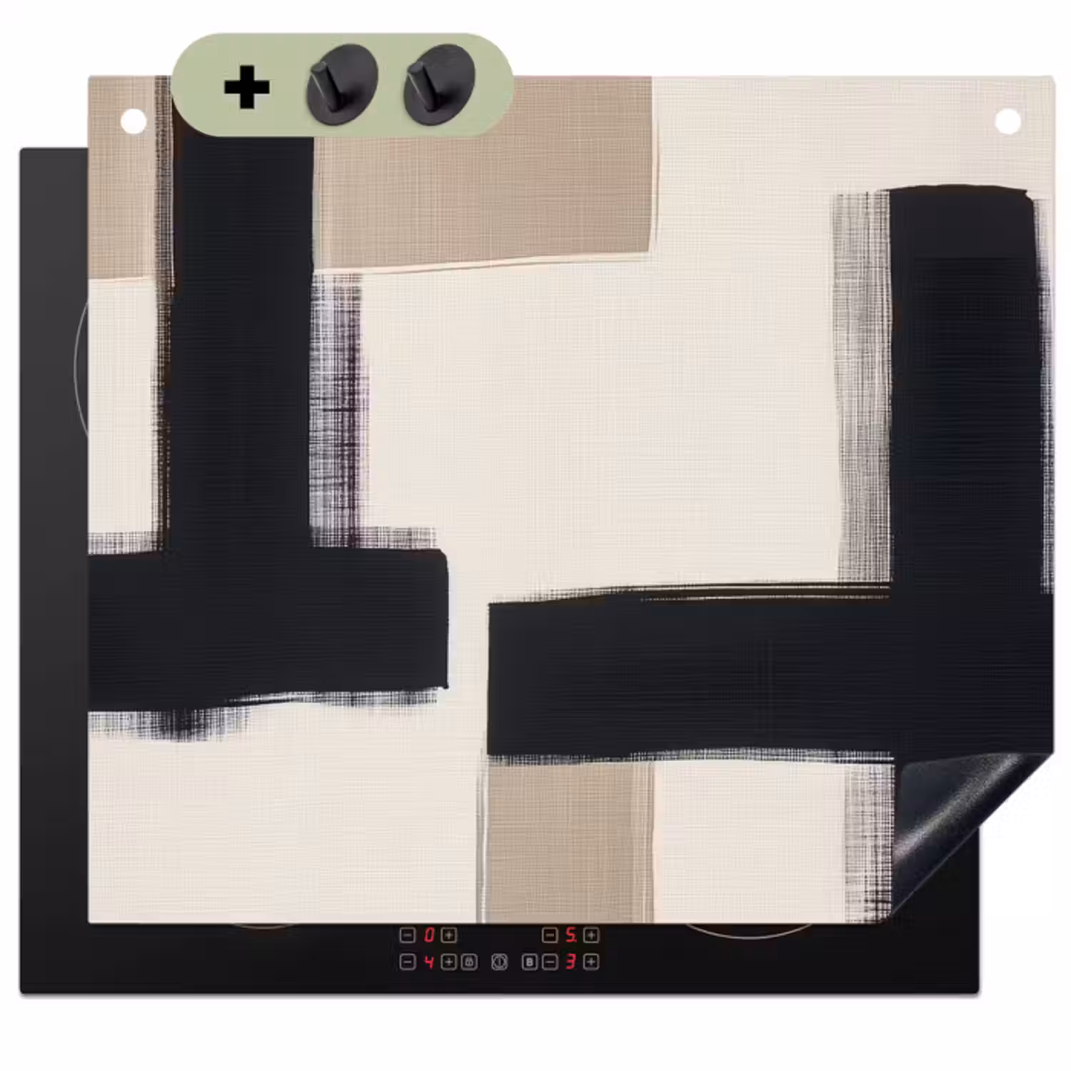 Inductie beschermer en spatscherm (2in1) - Zwart - Abstract - Japandi
