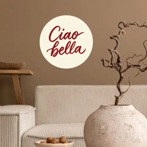 Ciao bella - Rood - Wit - Minimalistisch Wandcirkel behangsticker klein -sfeer1