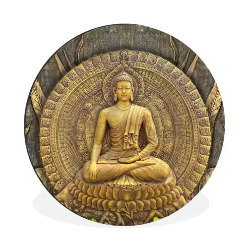 Goud - Boeddha beeld - Spiritueel - Meditatie Wandcirkel aluminium klein -3d