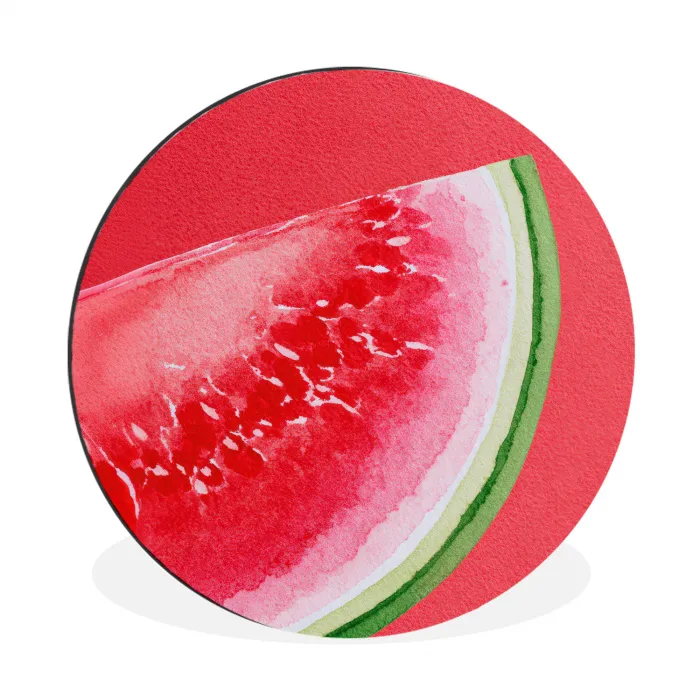 Watermeloen - Rood - Zomers Wandcirkel aluminium klein -3d