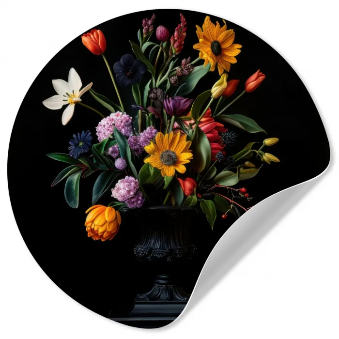 Zonnebloemen - Boeket - Kleurrijk Wandcirkel behangsticker klein -3d