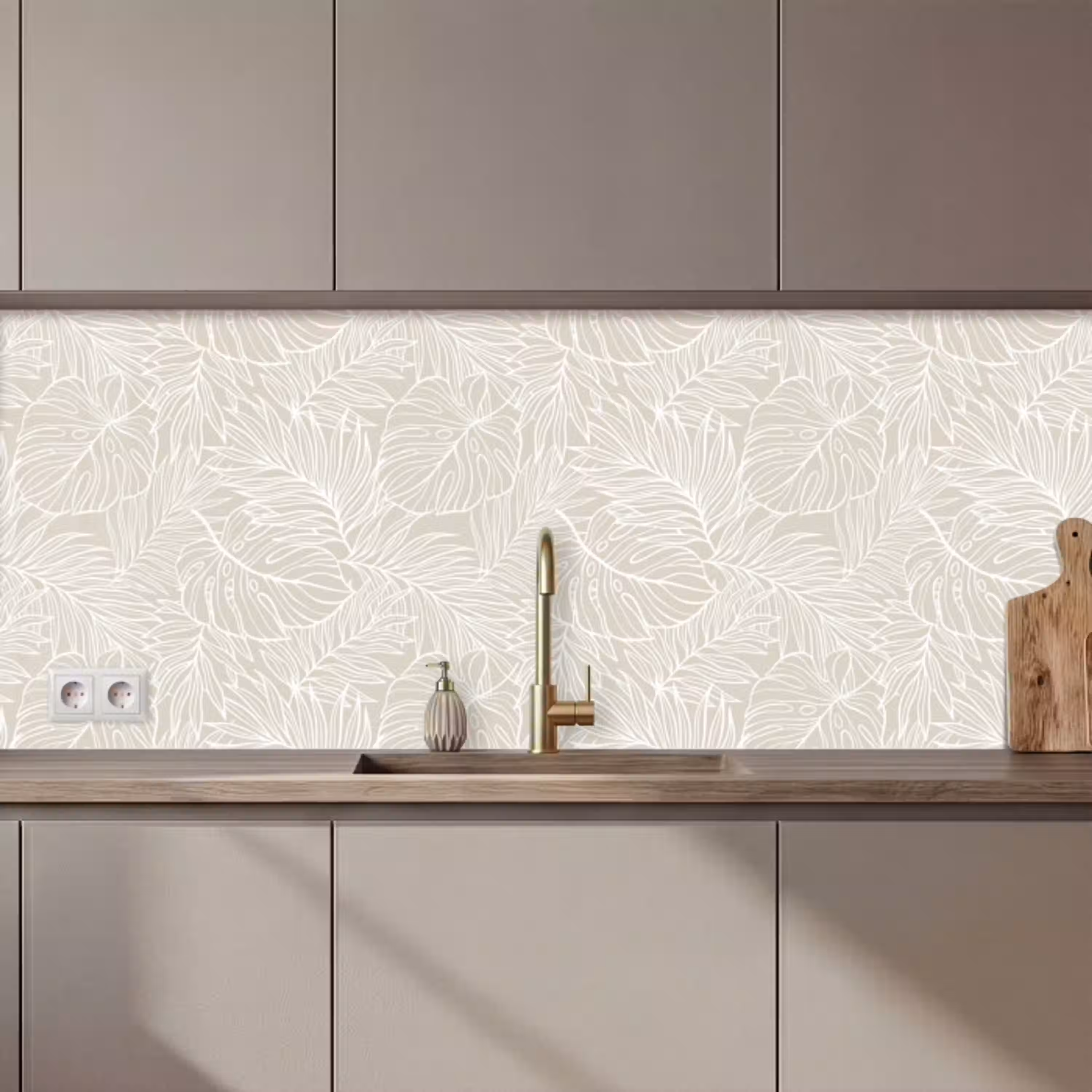Bladeren - Beige - Monstera - Palm keuken achterwand 2 middel zz_3dshopping