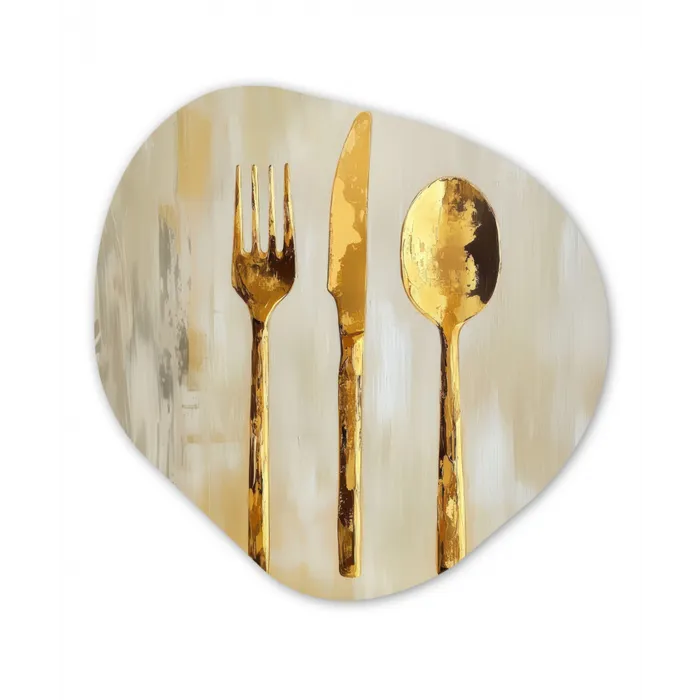 Verf - Goud - Bestek Wandcirkel Organisch Plexiglas middel -3d
