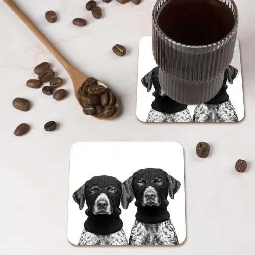 Honden - Bivakmuts - Zwart - wit onderzetter kurk middel -sfeer2