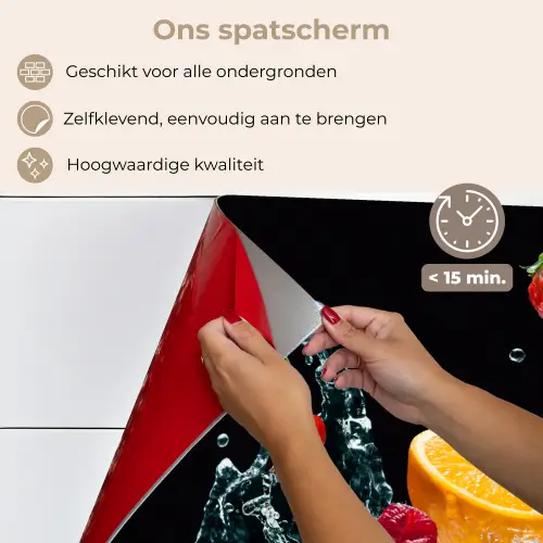 Water - Fruit - Sinaasappel - Aardbei - Kers - Zwart keuken achterwand spatscherm klein -spatscherm_NL
