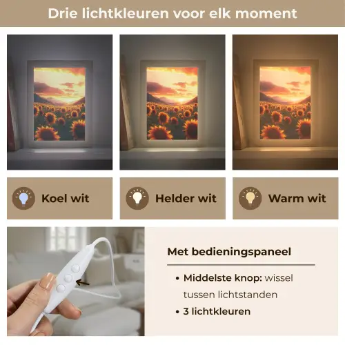Zonnebloemen - Zonsondergang - Landschap Light Box met kabel (Tafellamp) klein -USP_lichtkleurNL