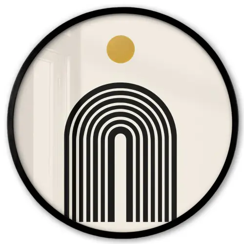 Minimalistisch - Zwarte boog - Gouden cirkel Fotolijst rond zonder passe partout klein -3d