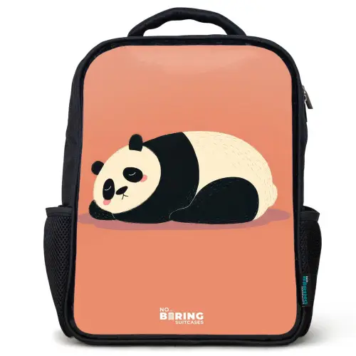 Panda - Slapen - Oranje Rugzak - Zwart middel -3d