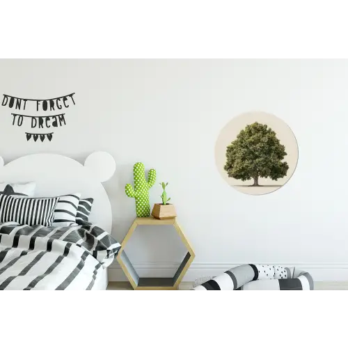 Eikenboom - Groen - Lichte achtergrond Wandcirkel aluminium klein -kinderkamer