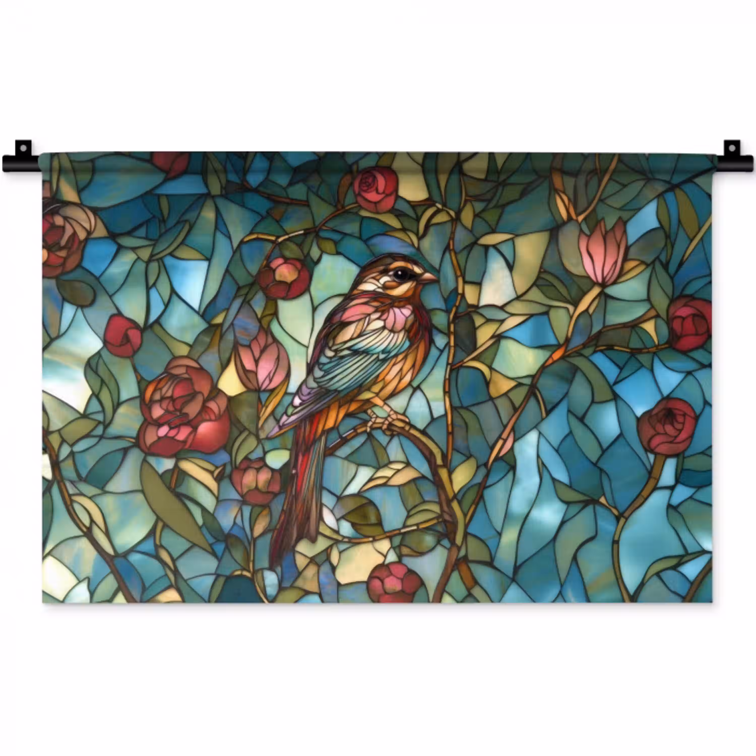Vogel - Tak - Rozen - Mozaïek Wandkleed katoen klein -zz3d