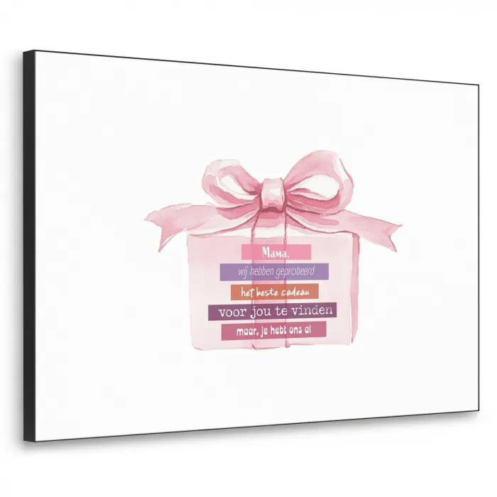 Cadeau - Strik - Tekst - Roze Textielframe zwart klein -3d