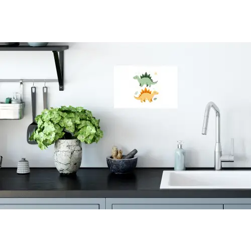 Sterren - Stegosaurussen - Blaadjes - Groen Muursticker klein -keuken