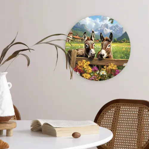 Ezels - Bloemen - Zomers Wandcirkel kunststof plaat 5mm dik klein -sfeer4