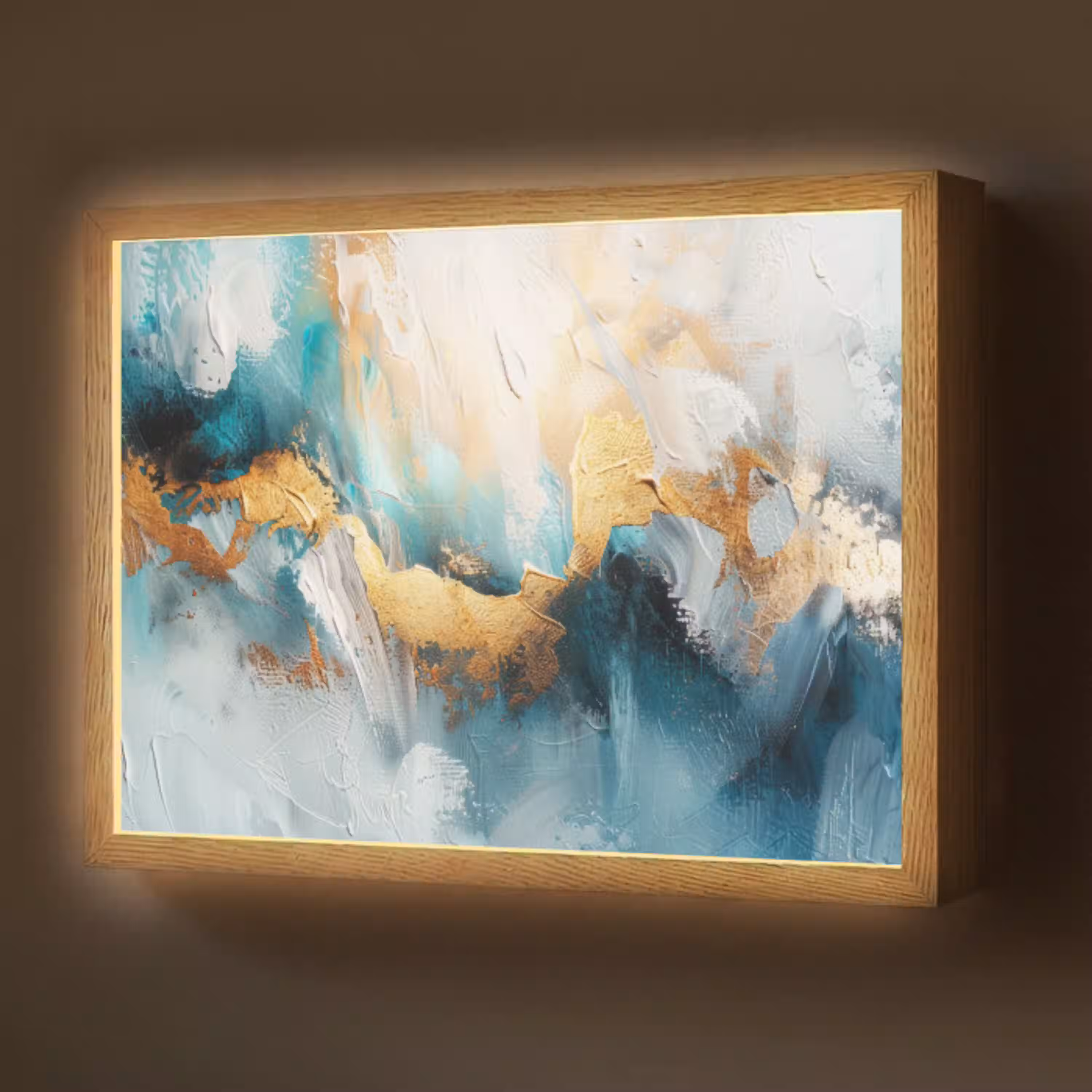 Abstract - Kunst - Gold - Blauw Light Box met batterij (Wandlamp) middel -z3d_website