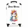Witte Eemhoorn met Kleurrijke Manen en Verfspatten NBS - Handbagage koffer - Kinderen Unisex middel -productfoto_recht