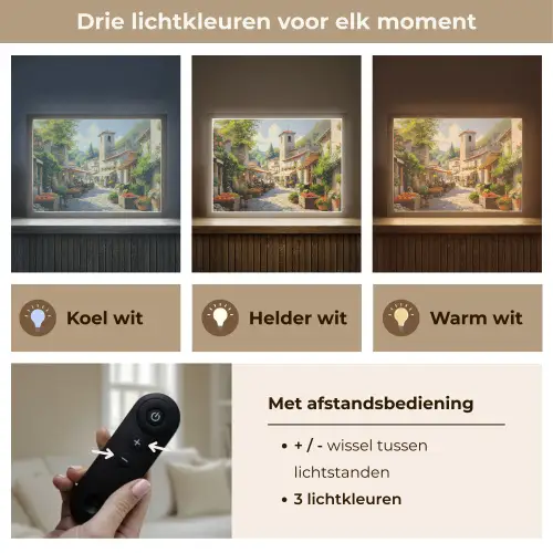Dorp - Zon - Kraampjes - Huizen Light Box met batterij (Wandlamp) middel -USP_lichtkleurNL