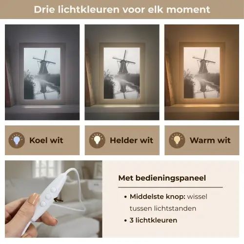 Molen - Weerspiegeling - Landschap - Water Light Box met kabel (Tafellamp) klein -USP_lichtkleurNL