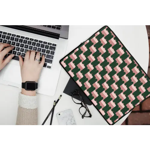 Vlechtpatroon - Groen - Roze - Geometrisch laptophoes neopreen klein 279 -bureau