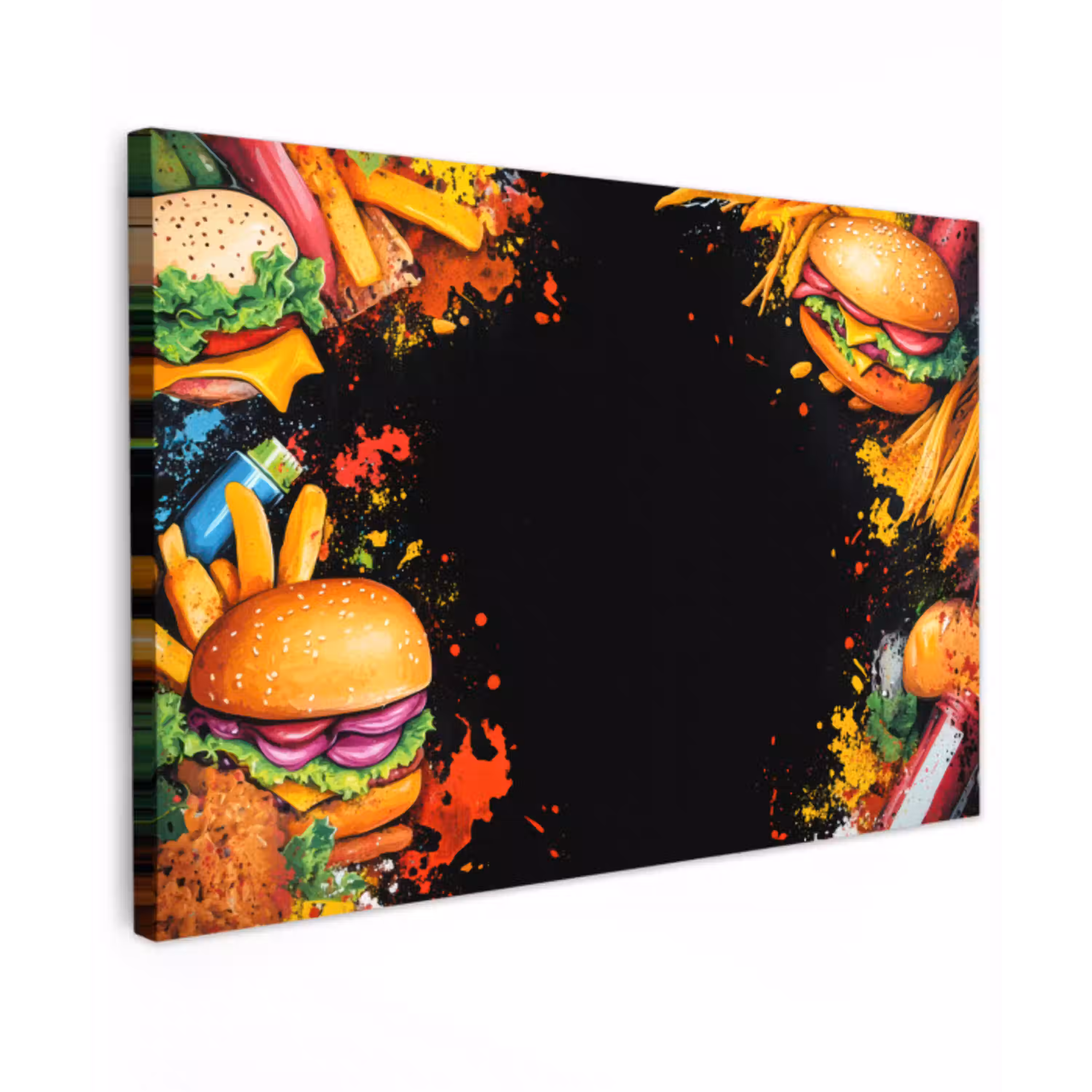 Fastfood - Graffiti - Hamburger - Eten - Modern Tuinposter op houten frame 2 cm dik klein -3d