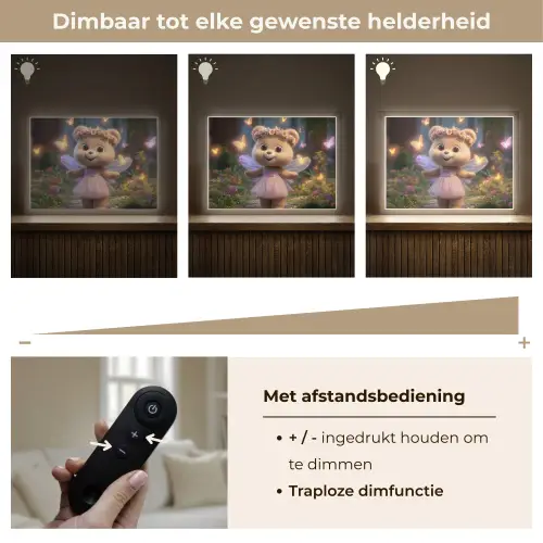 Teddybeer - Bloemenkrans - Vlinders - Elfenvleugels Light Box met batterij (Wandlamp kind) middel -USP_dimbaarNL