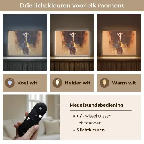 Giraf - Bruin - Abstract - Geschilderd Light Box met batterij (Wandlamp) middel -USP_lichtkleurNL
