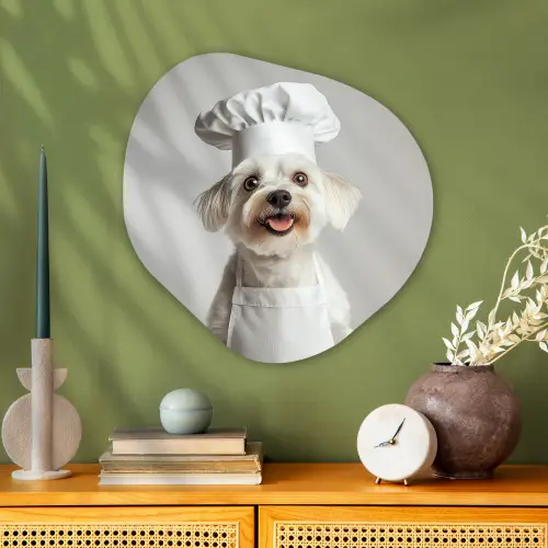 Hond - Wit - Kok Wandcirkel Organisch Aluminium middel -sfeer2