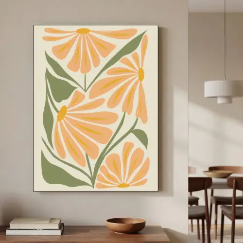 Blaadjes - Zachtoranje - Bloemen Textielframe - compleet frame klein -sfeer2