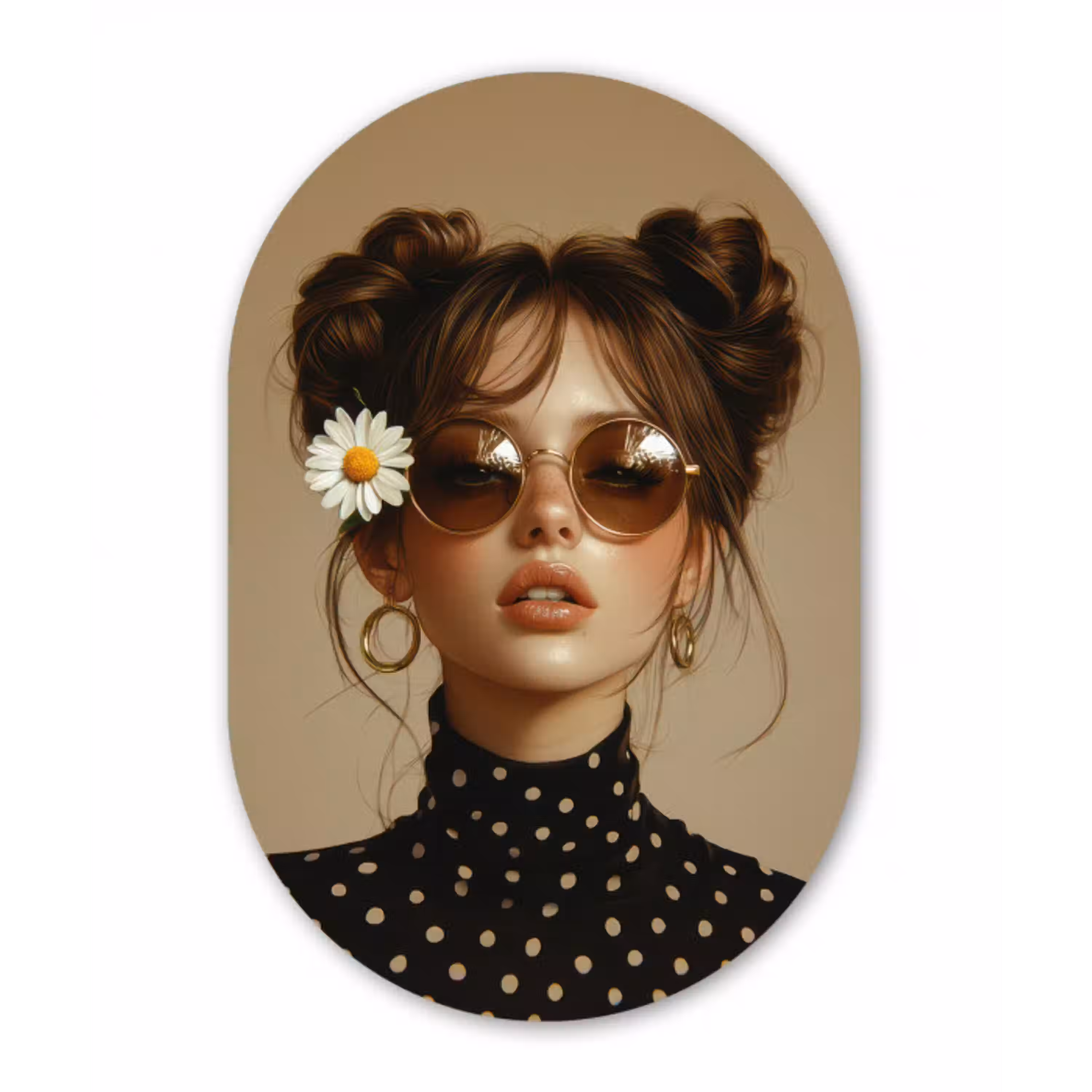 Vrouw - Beige - Bloem - Modern - Portret Wandcirkel Ovaal Glas middel -3d