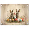 Konijnen - Bloemen - Eieren tuinposter los doek klein -3d