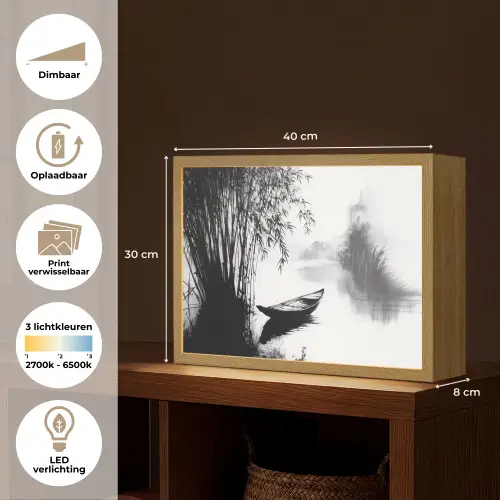 Boot - Rivier - Bamboe - Wit Light Box met batterij (Wandlamp) middel -USP_websiteoverzichtNL