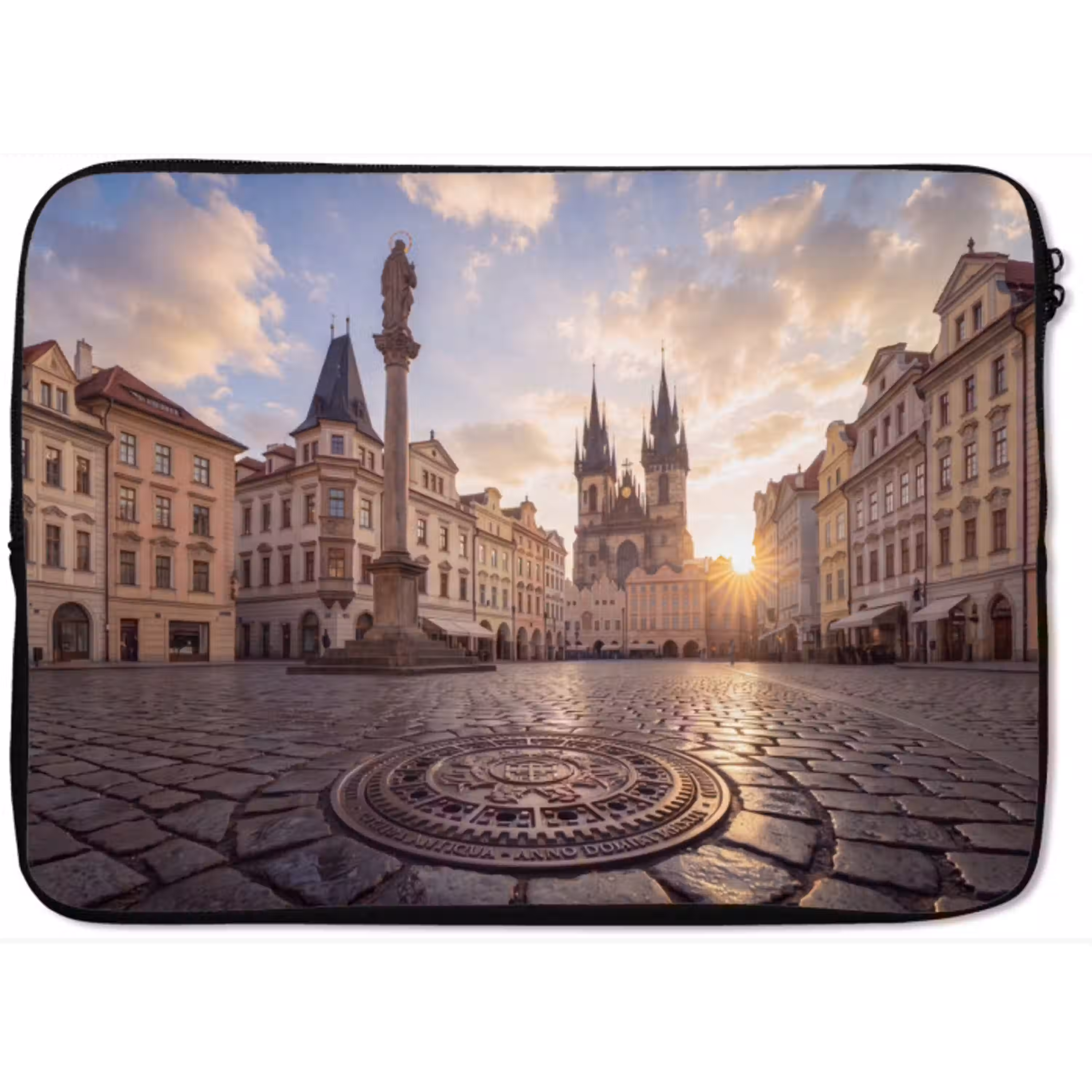 Stad - Praag - Ochtend - Architectuur - Goud laptophoes neopreen klein -zkaufland3dotto