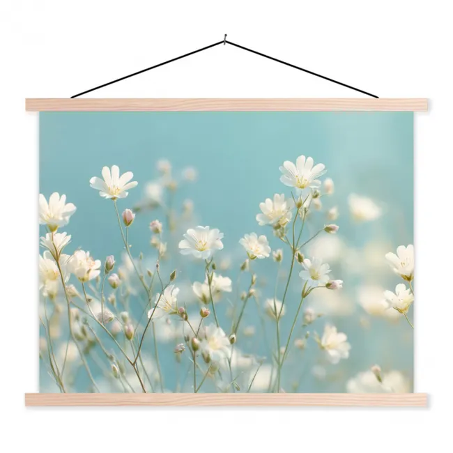 Stengels - Bloemen - Lucht - Wit textielposter latten blank klein -3d