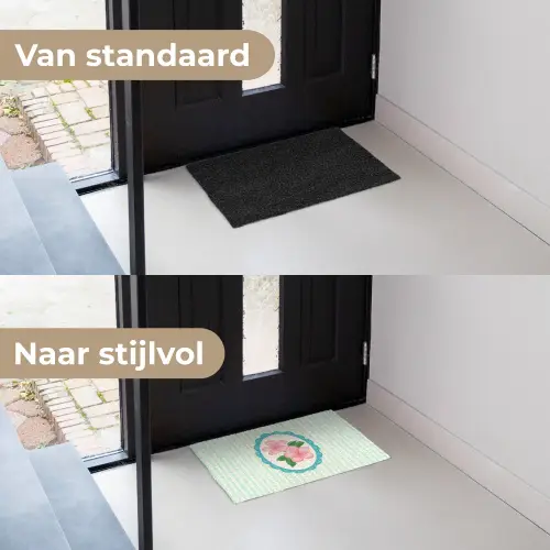 Bloemen - Ovaal - Strepen - Groen Deurmat klein -voor-na_NL