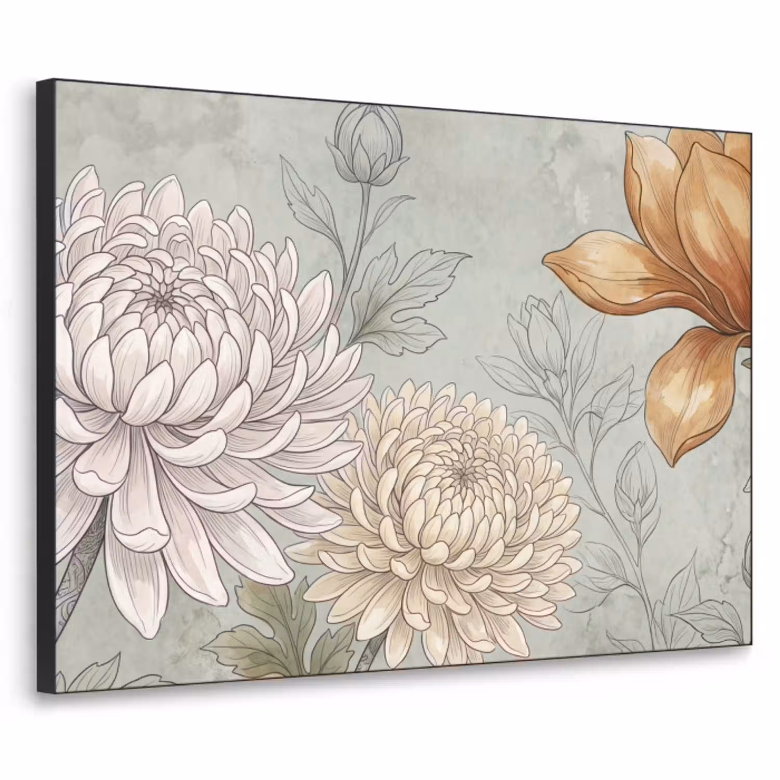 Illustratie - Bloemen - Groen Textielframe zwart klein -3d