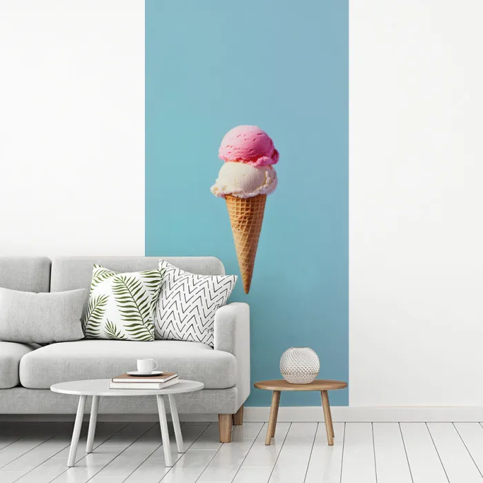 Bolletjes - Schepijs - Hoorntje - Blauw fotobehang vinyl groot -woonkamer