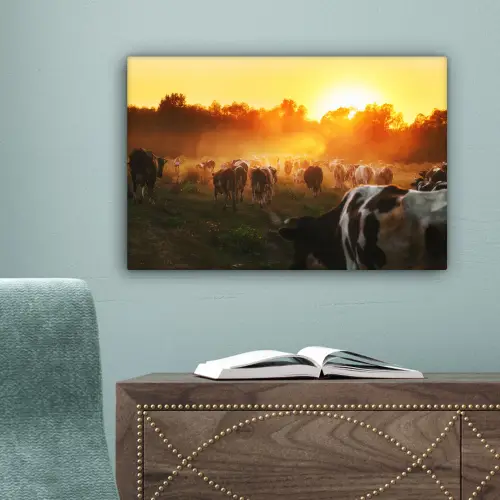 Koeien - Zonsondergang - Weiland - Dieren canvas 2cm klein -sfeer4