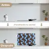 Kronkelende lijnen - Blauw - Bruin - Minimalistisch keuken achterwand spatscherm klein 900 -voor_na_ES