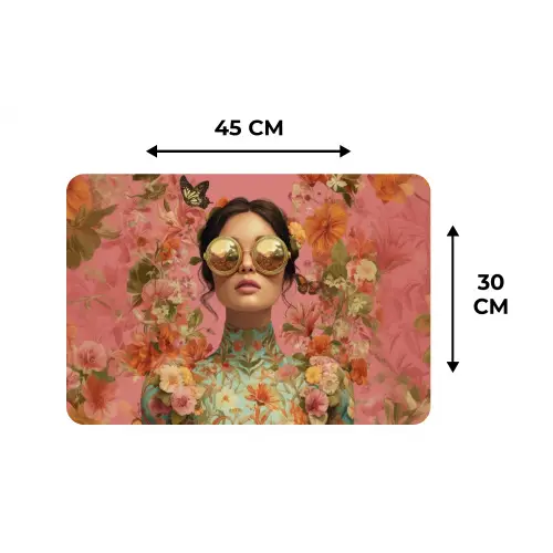 Vrouw - Bril - Roze - Bloemen Placemat vinyl groot -specs