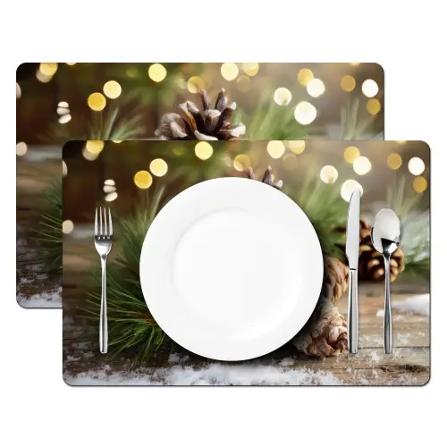 Dennenappels - Kerstsfeer - Bruin - Groen Placemat vinyl groot -zzsfeer2_Kitchenyeah-website
