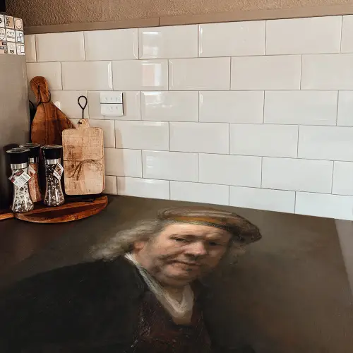 Zelfportret - Schilderij van Rembrandt van Rijn Inductie beschermer vinyl 3mm middel -sfeer3