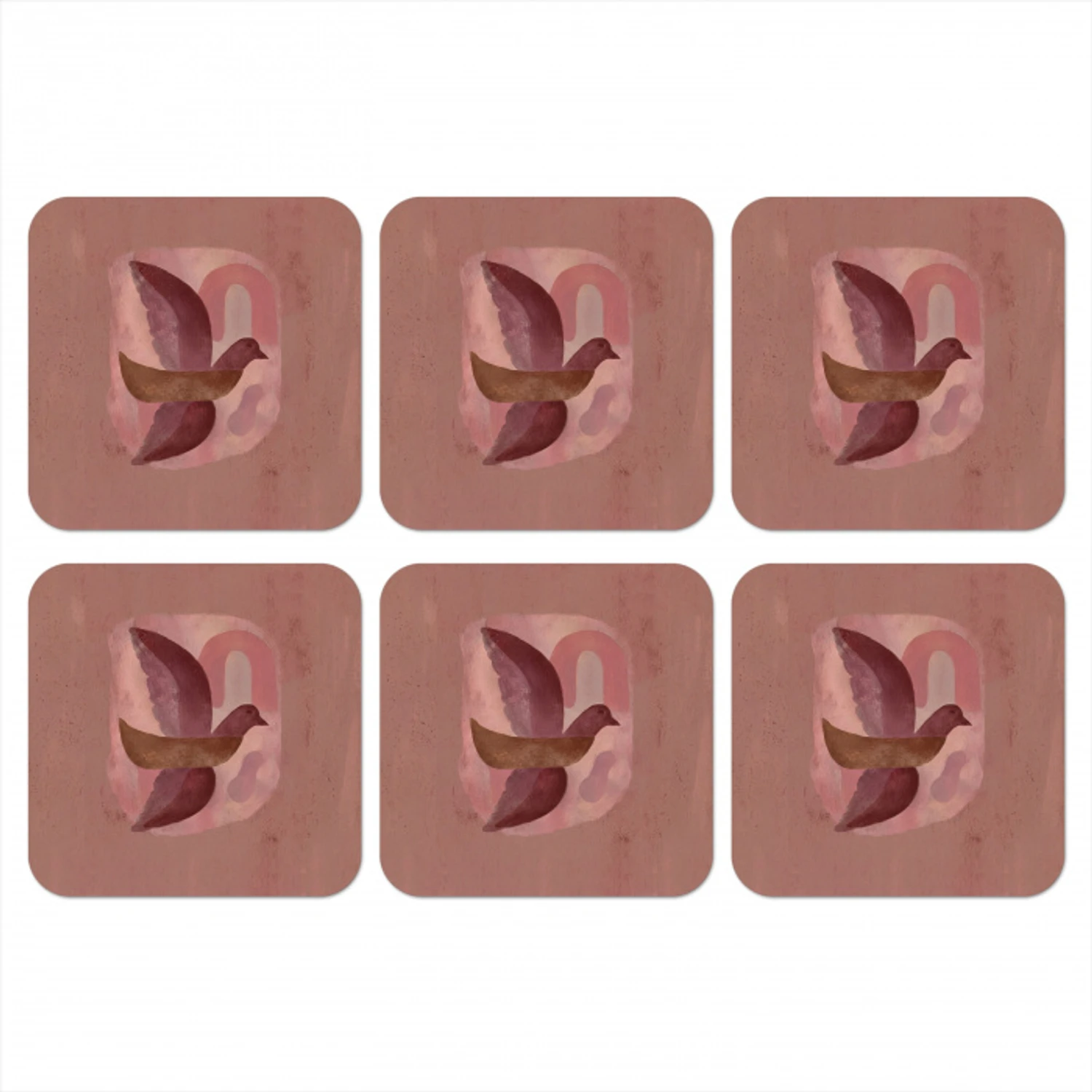 Illustratie - Vogels - Abstract - Roze onderzetter kurk middel -3d