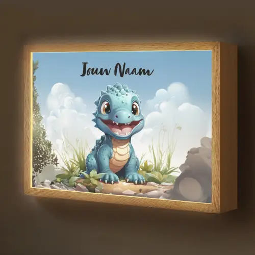 Draak - Blauw - Jongens - Kinderen Light Box met batterij (Wandlamp kind) middel -z3d_website
