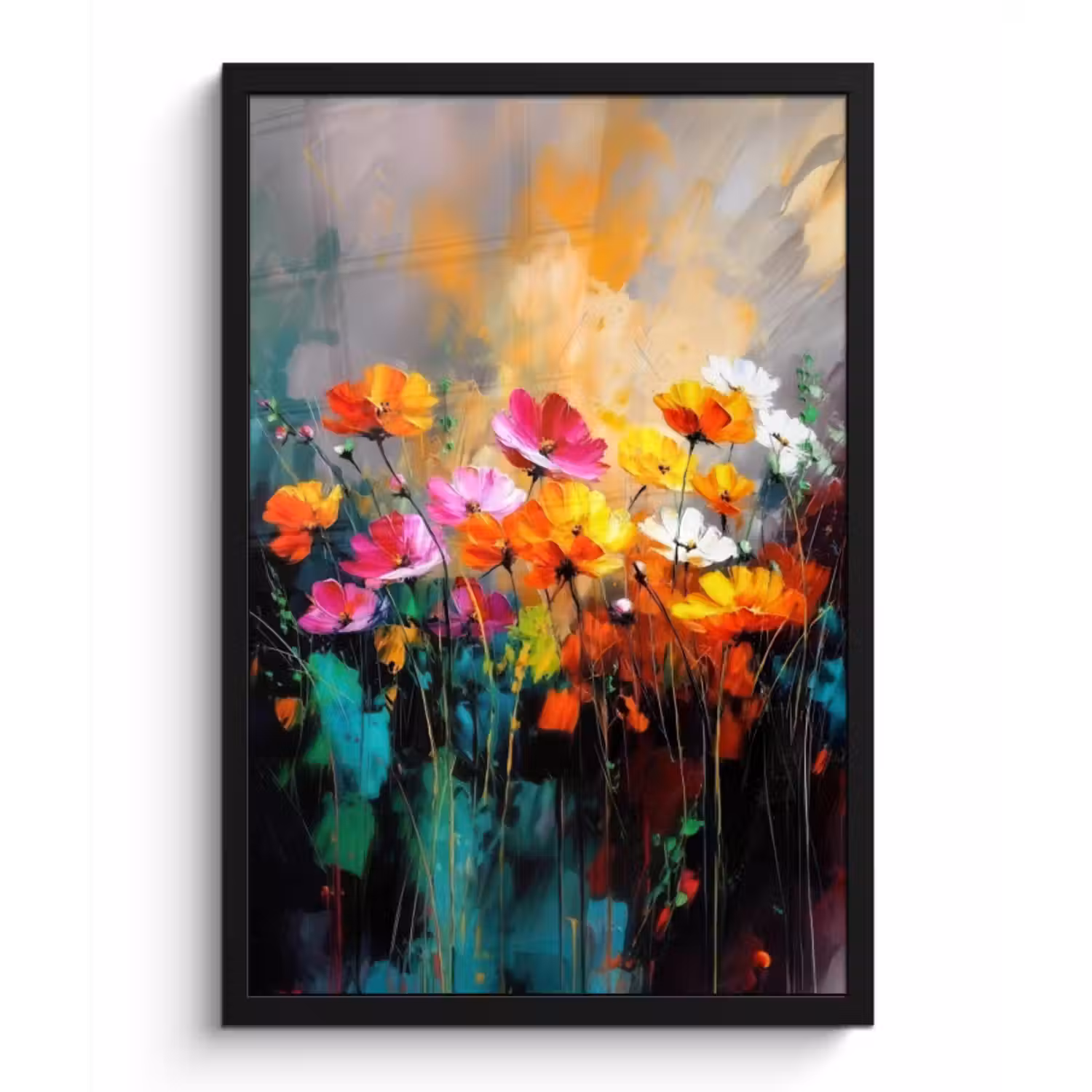 Poster met lijst - Felgekleurd - Bloemblaadjes - Abstract
