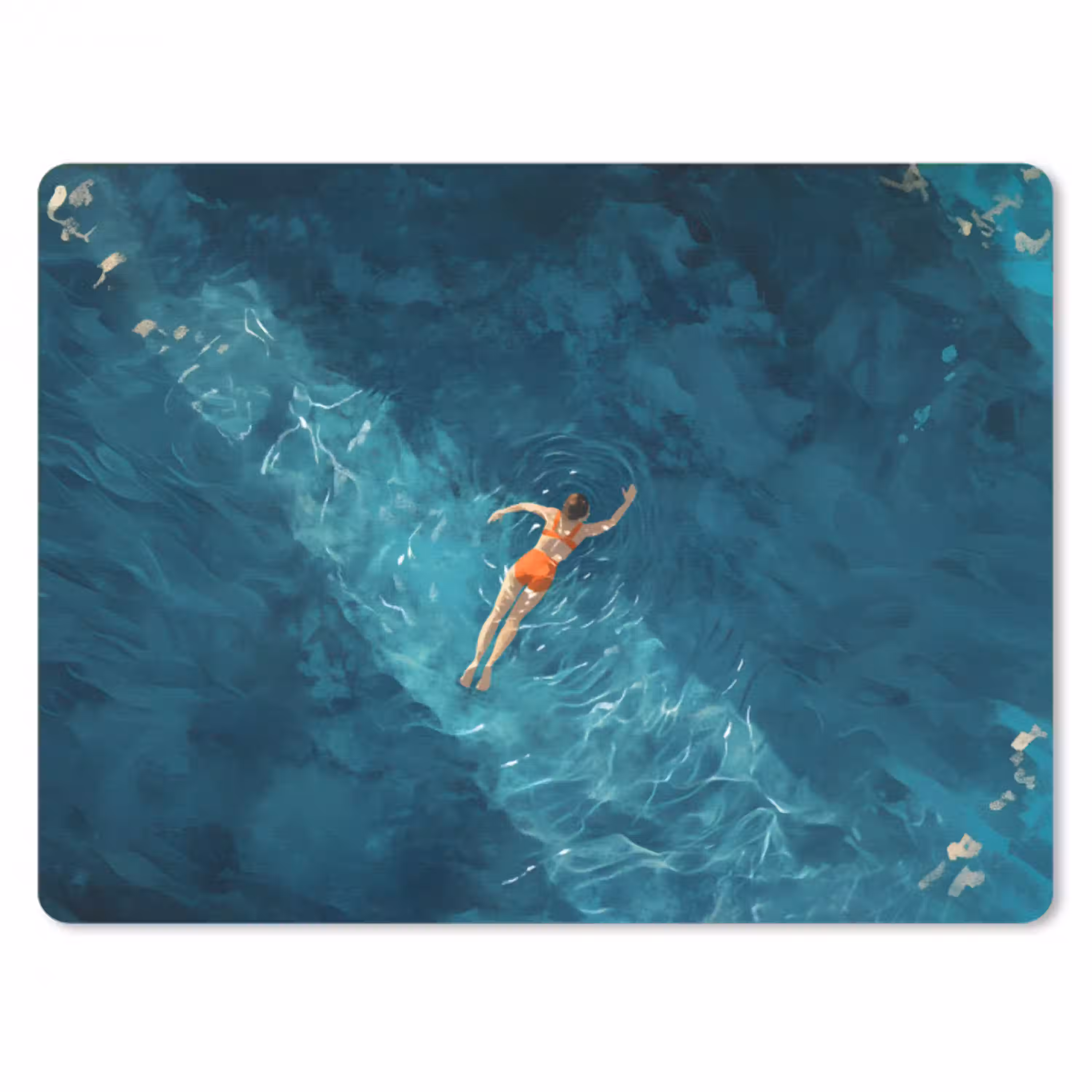 Vrouw - Water - Bikini - Oranje muismat rubber klein -3d