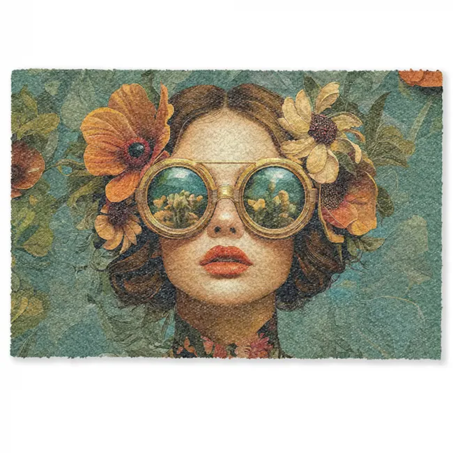 Deurmat - Vrouw - Bloemen - Vlinders - Natuur - Vintage
