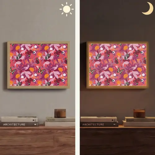 Zomer - Vlinder - Donker - Roze Light Box met batterij (Wandlamp) middel 907 -sfeer3