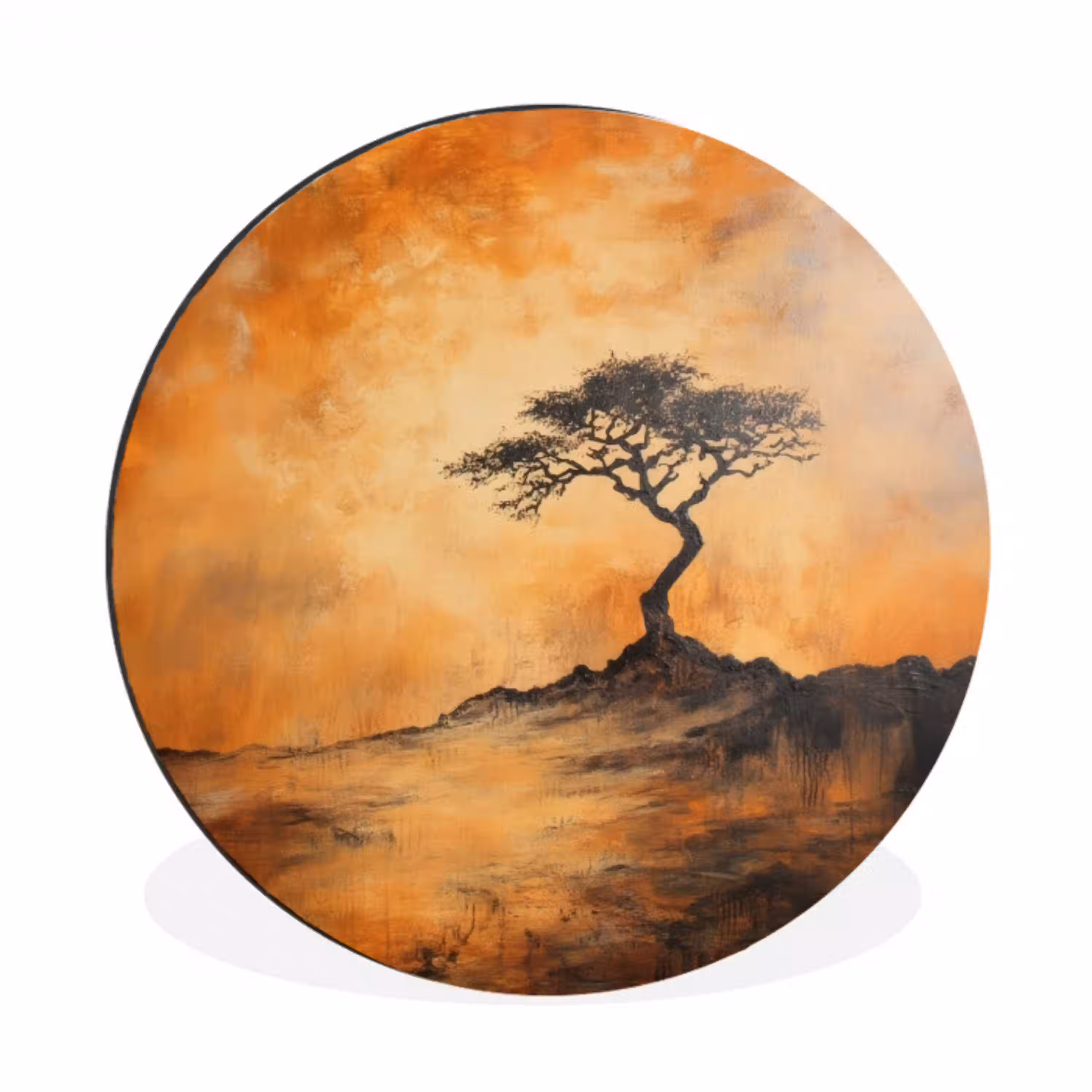 Boom - Landschap - Oranje Wandcirkel aluminium klein -3d